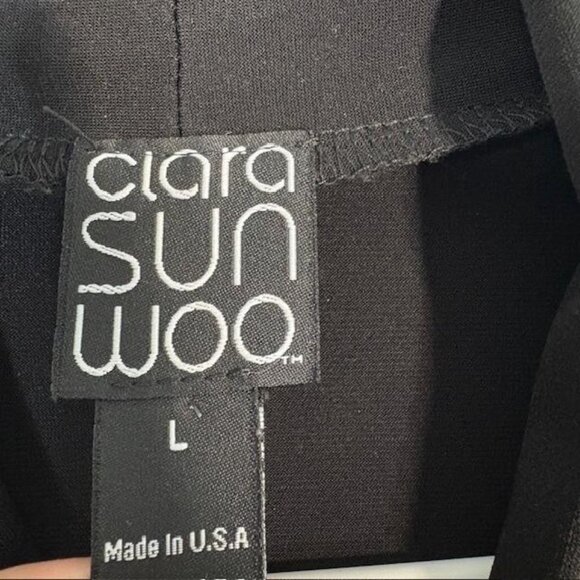 Clara Sunwoo Shirt Womens Large Black Tunic Sharkbite Ruched Sleeve Made USA - Picture 3 of 8